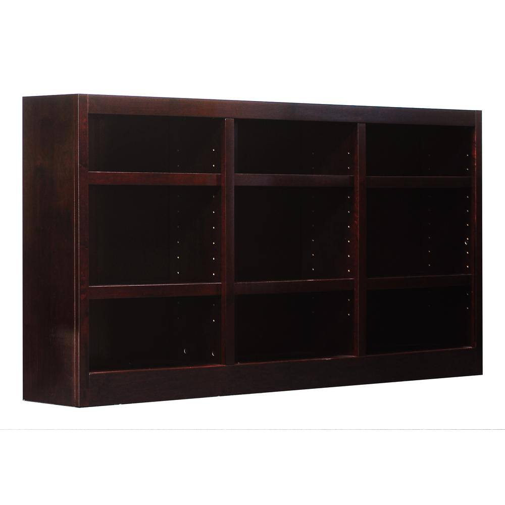 Elegant Cherry Finish Triple-Wide Adjustable Wood Bookcase, 36in Tall