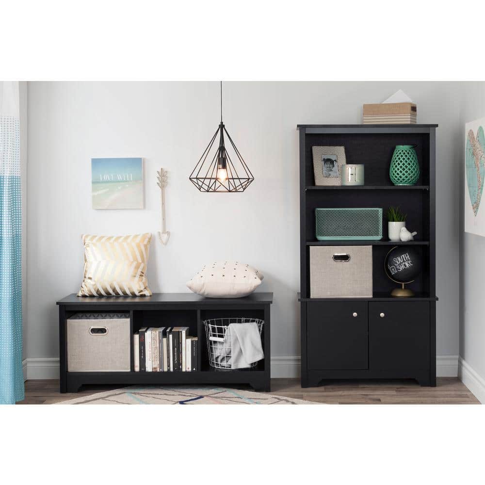 Vito Transitional Pure Black Storage Bench with Cubby Spaces