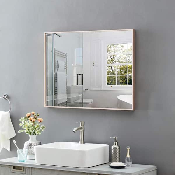 Toolkiss Modern And Contemporary 31 7 In W X 23 8 H Framed Rectangle Bathroom Vanity Mirror Rosegold Sw1001 Rd The Home Depot Toolkiss Modern And Contemporary 31 7, Rose Gold Bathroom Mirror Cabinet