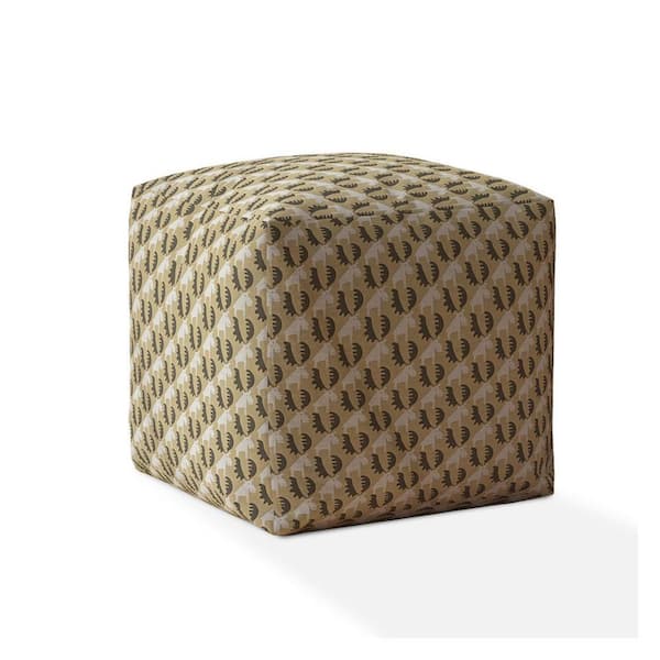 HomeRoots Charlie Beige Cotton Square Pouf Cover Only