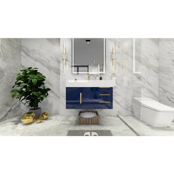 BV Better Vanity Bethany 36 in. W x 20 in. D x 22 in. H Single Sink Floating Bath Vanity in Gloss Night Blue with White Acrylic Top