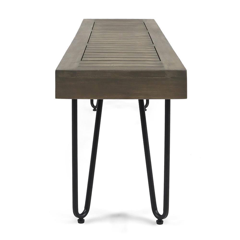 Gray Acacia Wood and Metal Outdoor Bench with Hairpin Legs