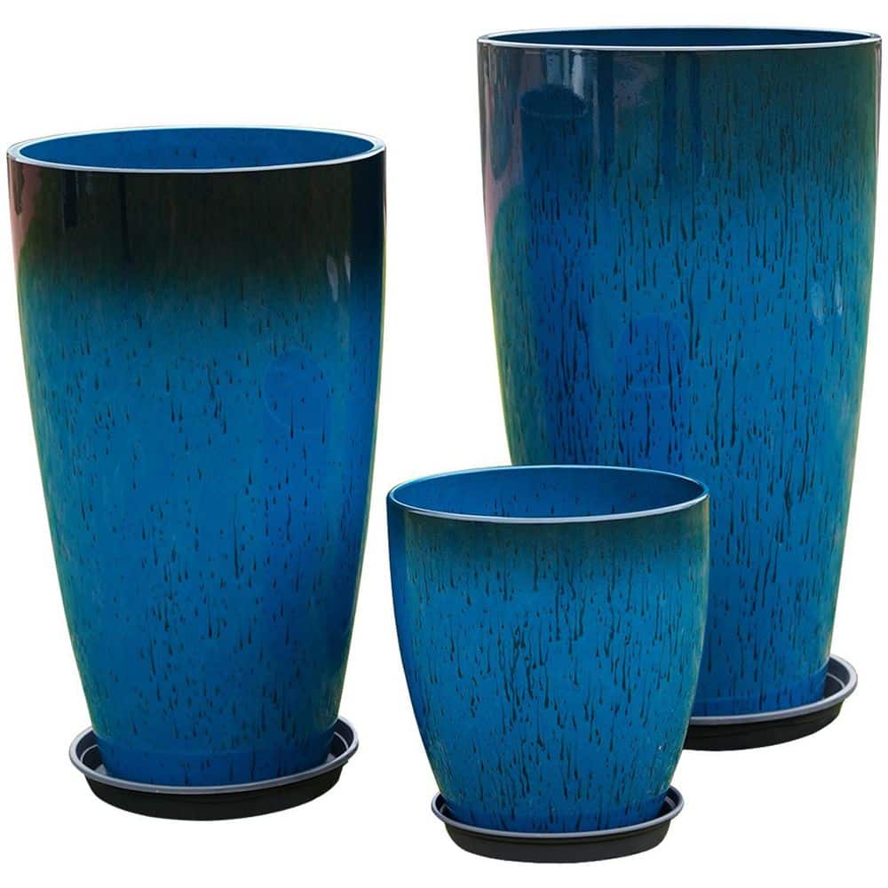24/21/11 in. Large Plastic Planters with Drainage Hole and Saucer, Set of 3, Large Tall Round Planter price history on PriceWatchPro