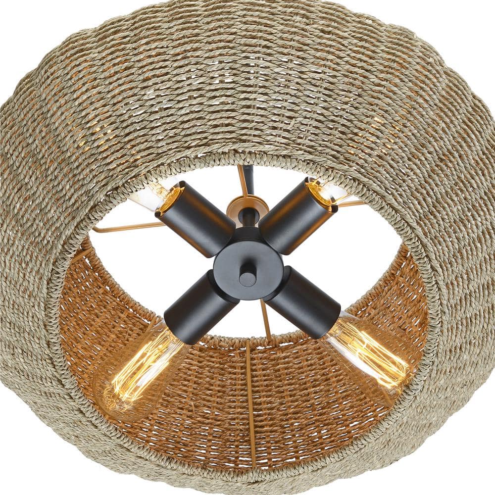 Prime Ray 20" Black and Light Brown Rattan Geometric Pendant Chandelier
