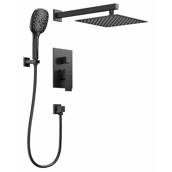 CRANACH 3-Spray 10 in. Wall Mount Dual Shower Heads Fixed and Handheld Shower Head in Matte Black (Valve Included)