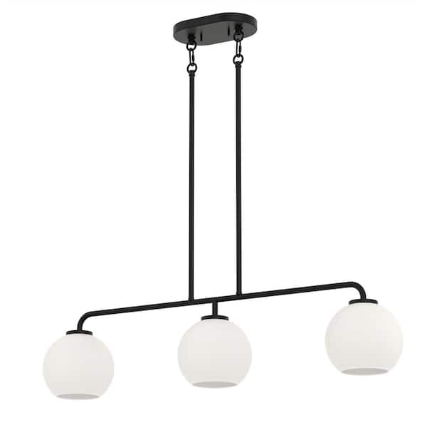 32 in. Modern 3-Light Indoor Island Pendant Light, Black with Glass Shade for Bar, Dining Room, and Kitchen Island