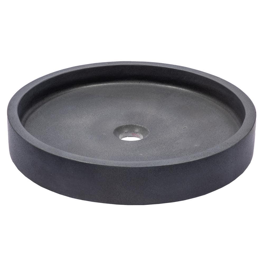Sleek Honed Black Lava Stone 18'' Circular Vessel Bathroom Sink