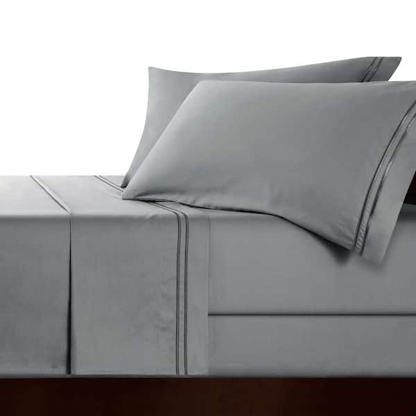 4-Piece Gray Solid Tencel Fiber King Sheet Set, Ultra-Soft and Skin-Friendly