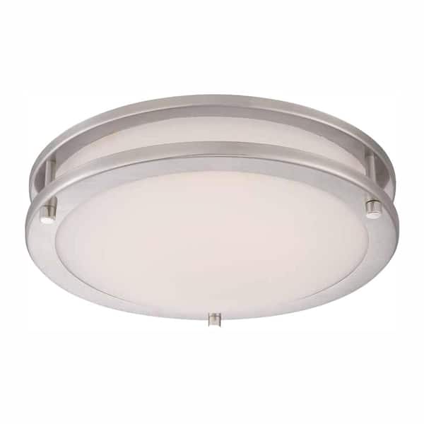 Hampton Bay Flaxmere 12 in. Brushed Nickel Dimmable LED Integrated Flush Mount with Frosted White Glass Shade