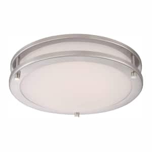 Flaxmere 12 in. Brushed Nickel Dimmable LED Flush Mount Ceiling Light with Frosted White Glass Shade