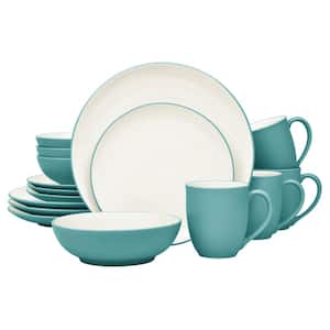 Colorwave Turquoise 16-Piece Coupe (Turquoise) Stoneware Dinnerware Set, Service For 4