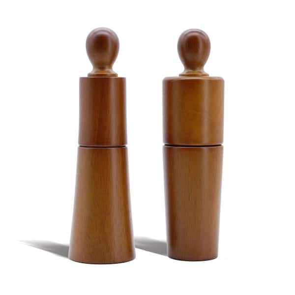 8 Inch Wooden Salt and Pepper Grinder Set 2-Piece Refillable Manual Mills with Adjustable Coarseness