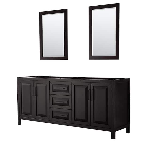 Wyndham Collection Daria 78.75 in. W x 21.5 in. D x 35 in. H Double Bath Vanity Cabinet without Top in Dark Espresso with 24 in. Mirrors
