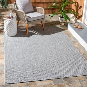 Courtyard Gray/Navy Doormat 2 ft. x 4 ft. Chevron Indoor/Outdoor Patio Area Rug