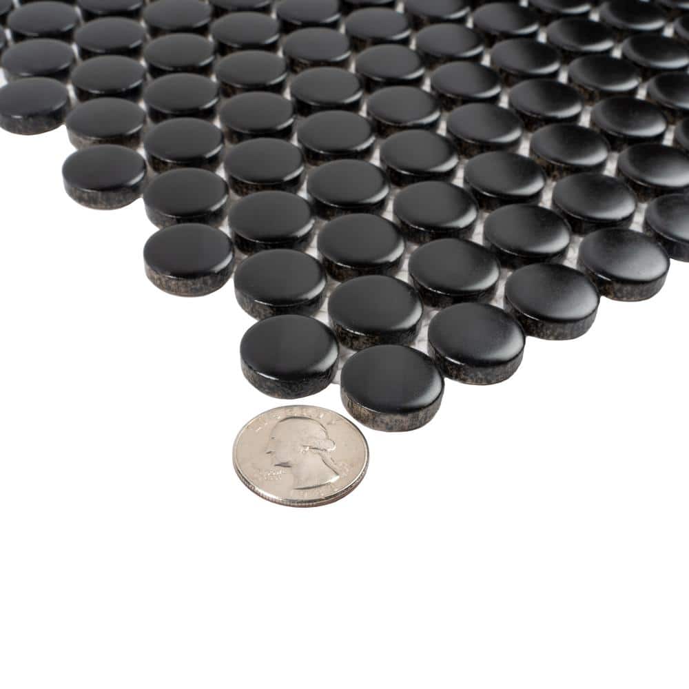 Cirkel 11.46'' x 12.4'' Glossy Black Porcelain Penny Tile Mosaic