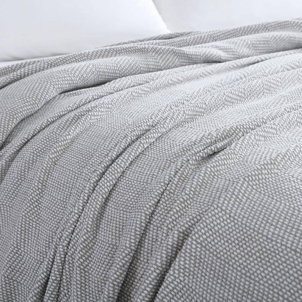 Classic Modern Cotton Twin Blanket with Herringbone Weave