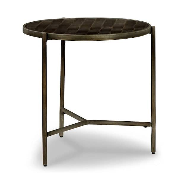 Benjara 22.38 in. Brown Round Wood End Table with Metal Frame