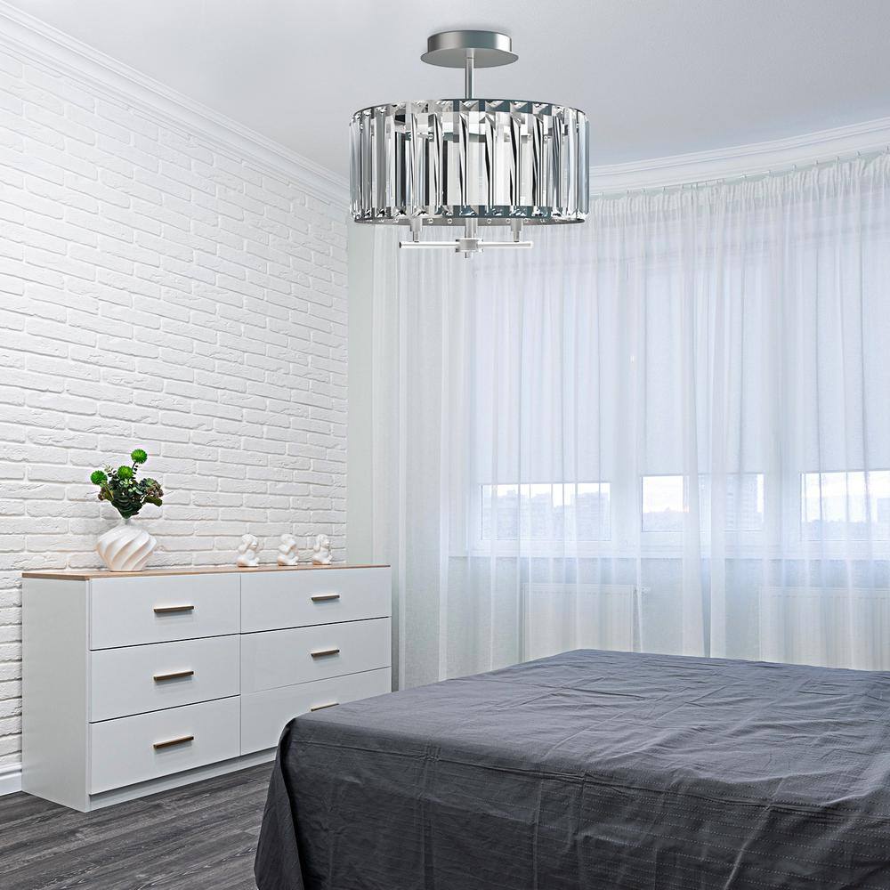 Cedar Hill 13.5" Chrome & Crystal LED-Compatible Drum Ceiling Light