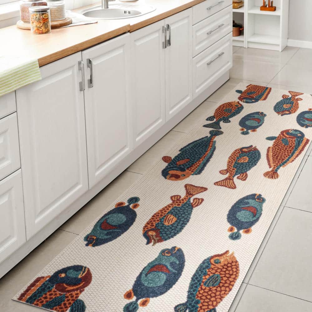 JONATHAN Y Algarve Modern Fish High-Low Navy/Orange/Cream 2 ft. x 8 ft ...