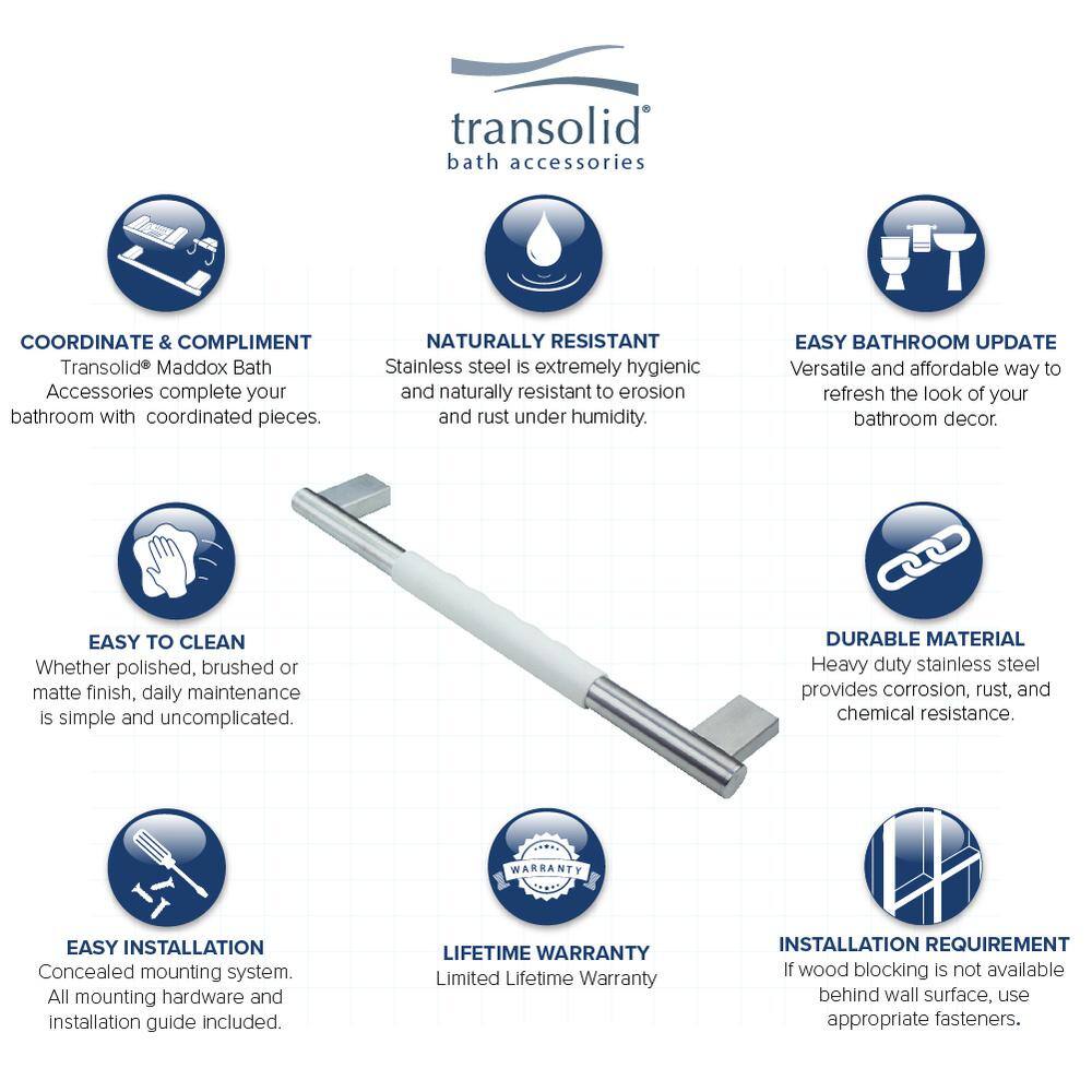 Maddox 16" Brushed Stainless Steel Grab Bar with White Silicone Grip