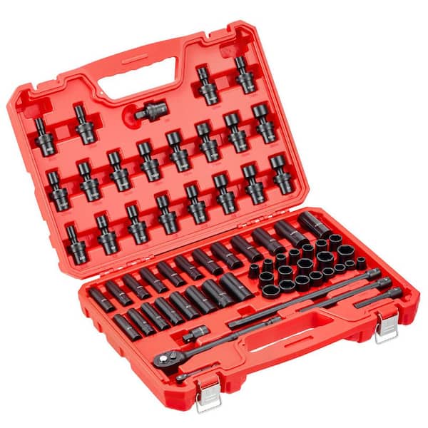 67-Piece 3/8 in.Drive Impact Socket Set,SAE (5/16 in.-3/4 in. ) and Metric (8-19 mm),Cr-V and Cr-Mo Steel,Swivel Sockets