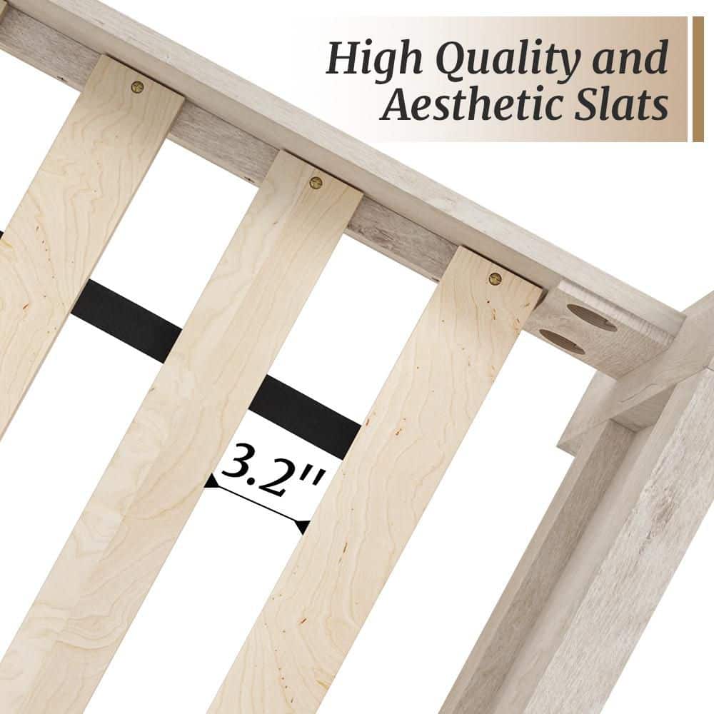 Rustic White Engineered Wood Frame King Size Platform Bed with Headboard, Footboard, and Under Bed Storage - thumbnail 5