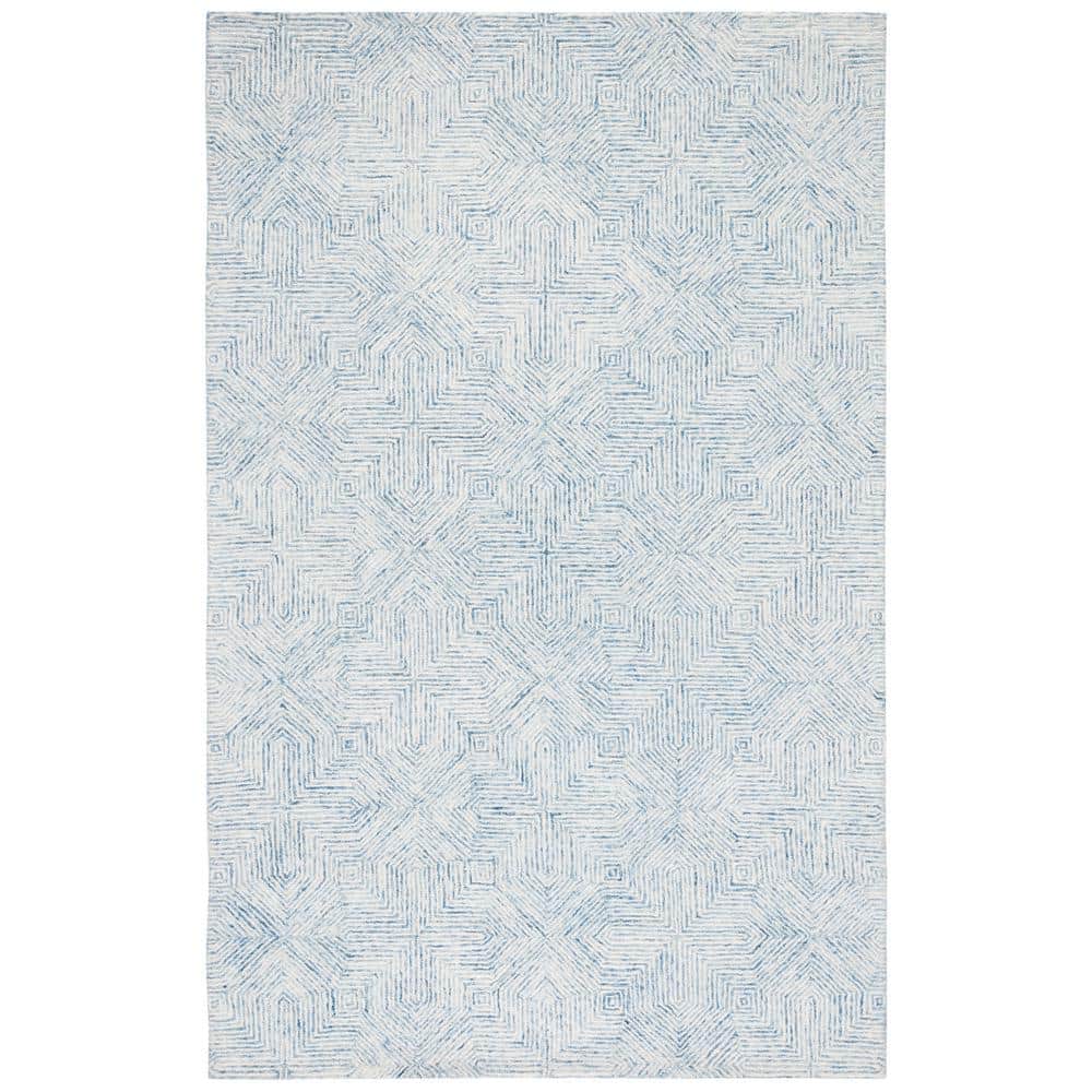 Blue and Ivory Hand-Tufted Wool Abstract Area Rug
