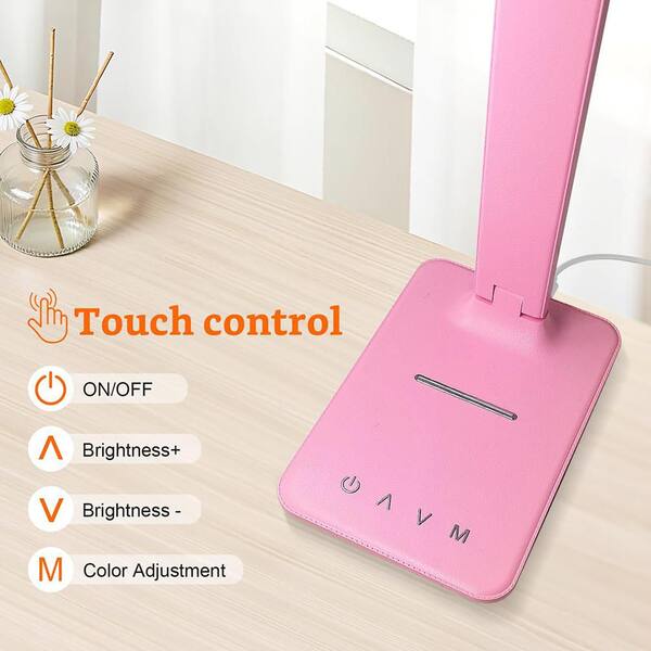 13.3 in. Pink Dimmable LED Swing Arm Task & Reading Lamp with USB