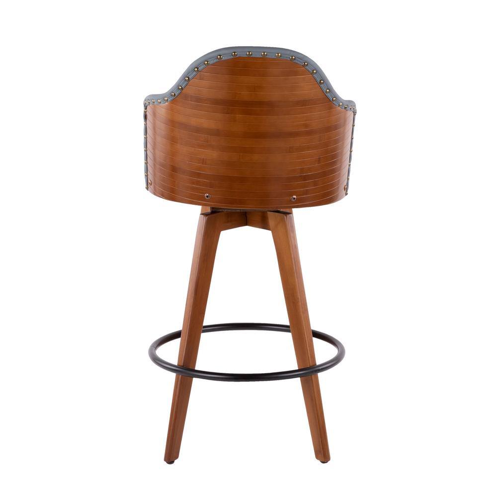 Modern Grey Swivel Counter Stool with Walnut Wood Frame