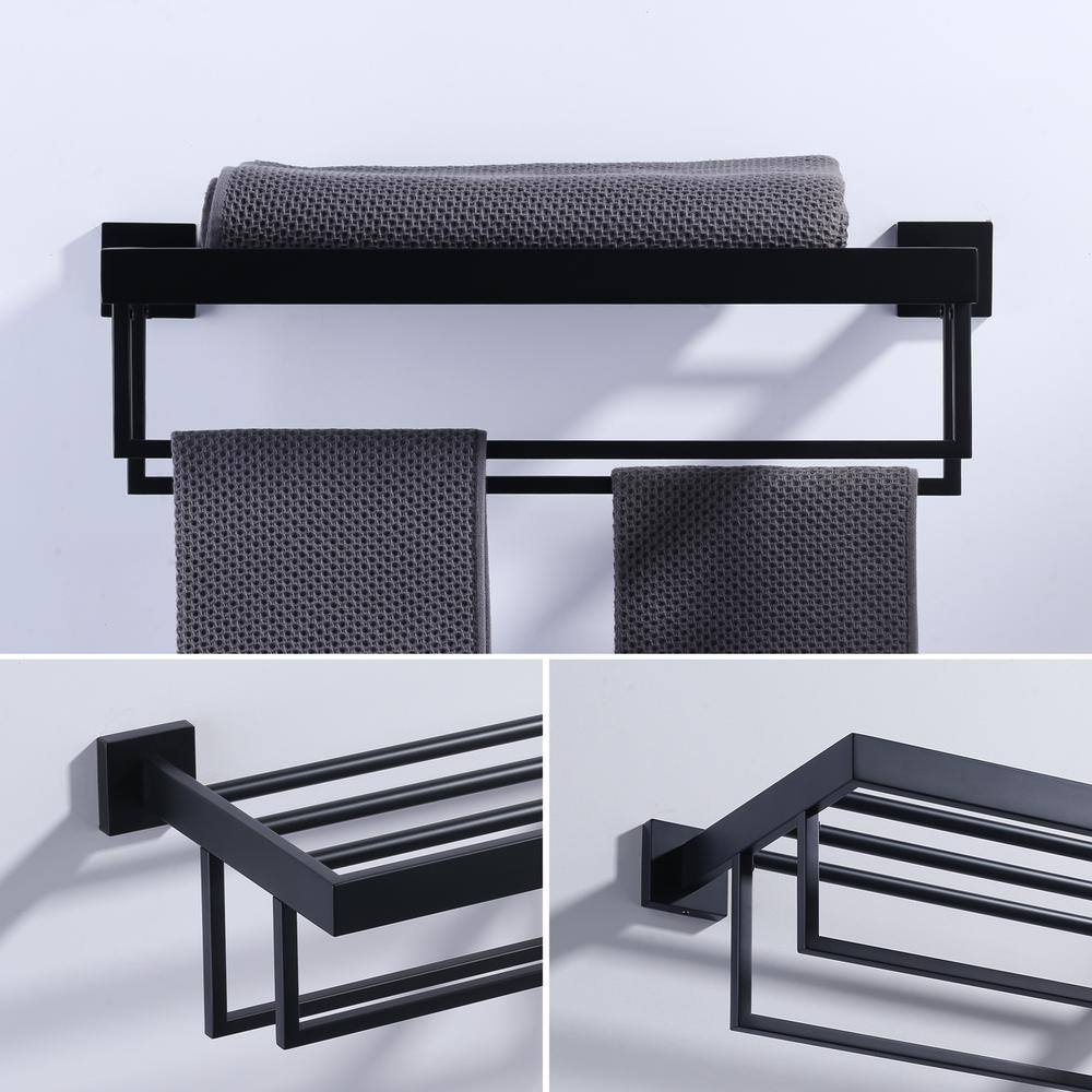 Matte Black 20 Inch Wall Mounted Double Towel Rack