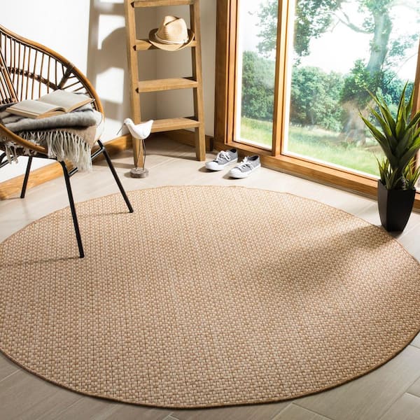 Courtyard Natural/Cream 10 ft. x 10 ft. Distressed Solid Color Indoor/Outdoor Round Area Rug