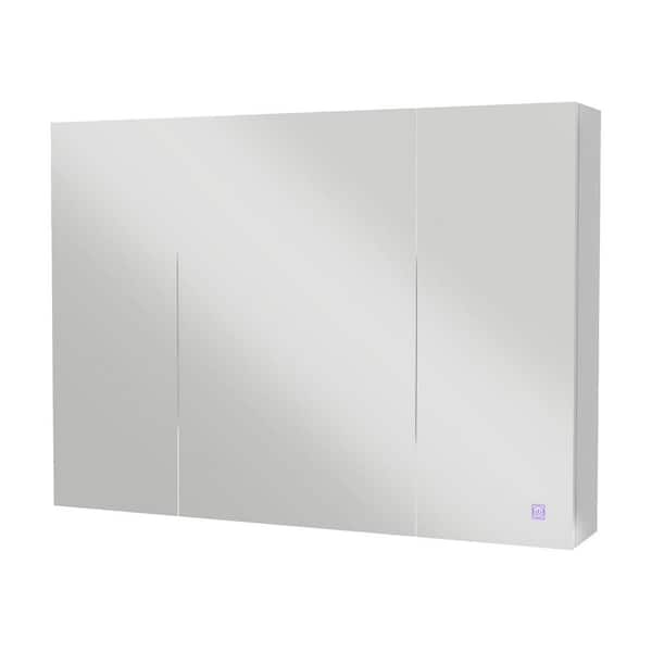 36 in. W x 26 in. H Rectangular Wood Lighted Medicine Cabinet with Mirror, Mirror Cabinet W/ Adjustable Shelf and 3 Door
