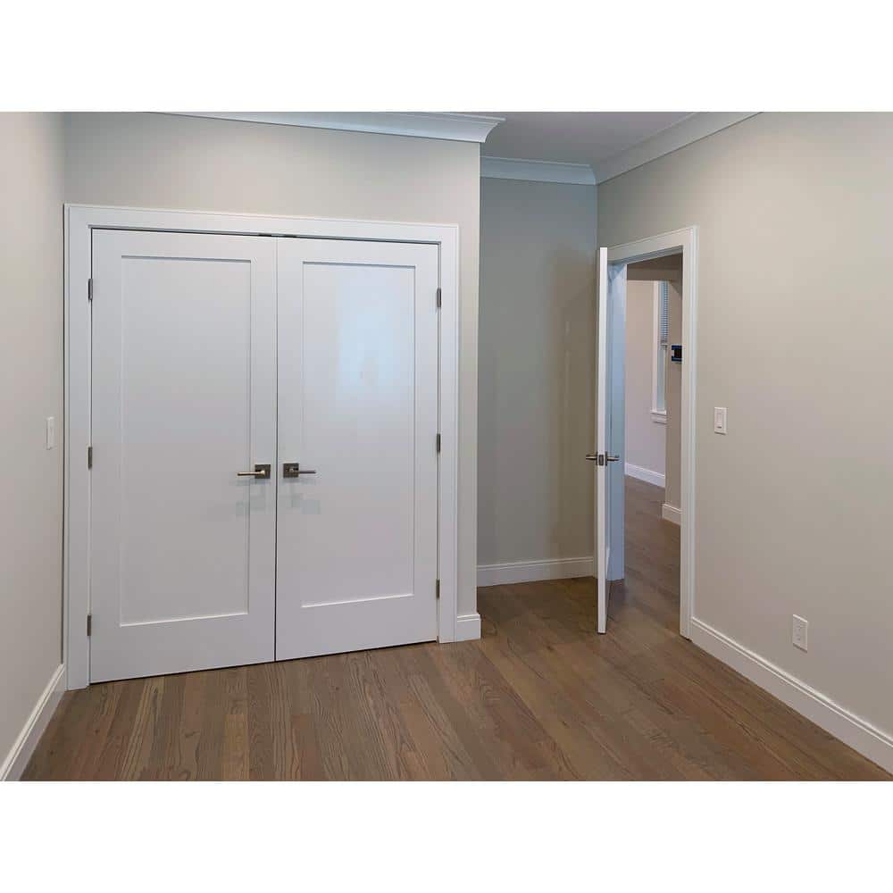60 in. x 80 in. Solid Core White Primed Double Prehung French Door with Black Hinges
