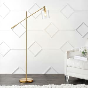 Kathryn Classic 60 in. Brass Gold Iron/Seeded Glass Adjustable Head Modern LED Floor Lamp