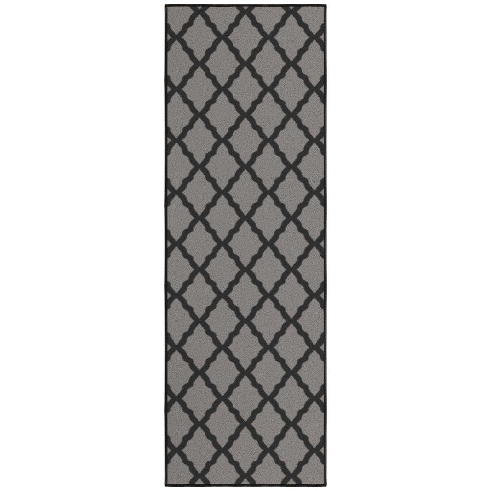 Ottomanson Glamour Collection Non-Slip Rubberback Moroccan Trellis Design 2x5 Indoor Runner Rug,1 ft. 8 in. x4 ft. 11 in.,Dark Gray