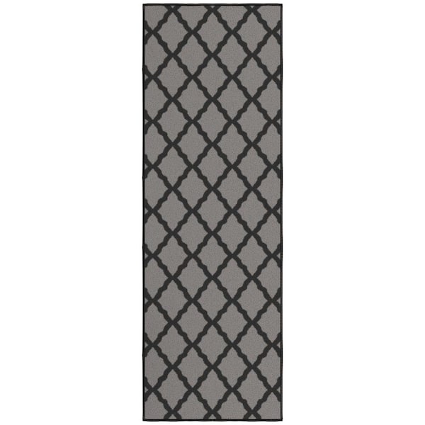 Ottomanson Glamour Collection Non-Slip Rubberback Moroccan Trellis Design 2x5 Indoor Runner Rug,1 ft. 8 in. x4 ft. 11 in.,Dark Gray