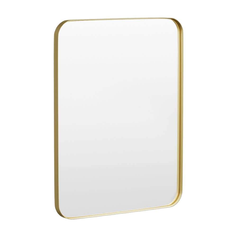 28 in. W x 36 in. H Tempered Glass Rounded Rectangle Framed Wall-Mounted Bathroom Vanity Mirror in Gold price history on PriceWatchPro