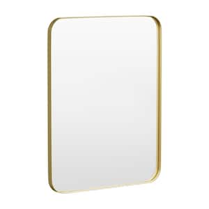 28 in. W x 36 in. H Tempered Glass Rounded Rectangle Framed Wall-Mounted Bathroom Vanity Mirror in Gold