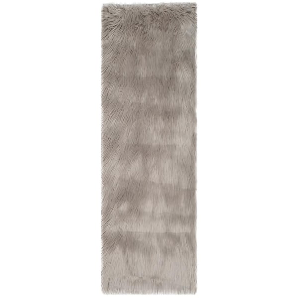 SAFAVIEH Faux Sheep Skin Gray 3 ft. x 8 ft. Solid Runner Rug