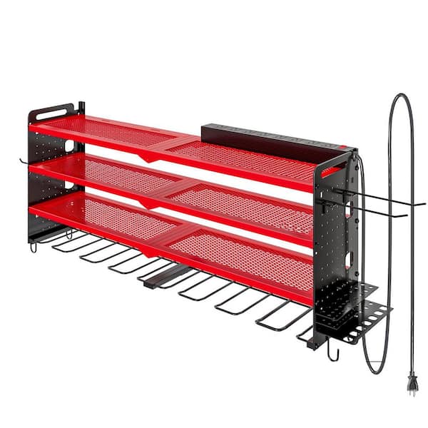 31.5 in. Red Steel 4-Tier Power Tool Organizer Wall Mount Tool Storage Rack Workbench 1-Pack.