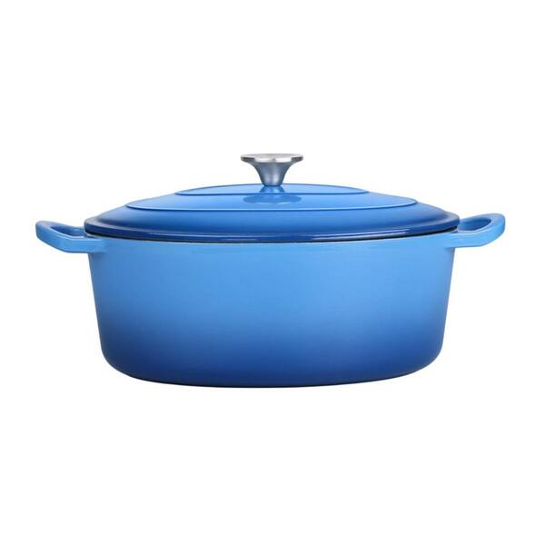 5QT Oval Dutch Oven Blue Enameled Cast Iron Non-Stick Pot with Lid for Bread Baking Roasting Stewing Oven Safe