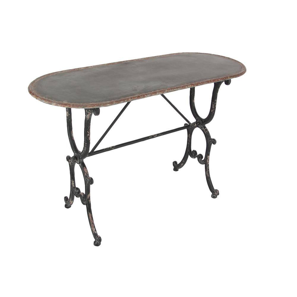 Crestline Distressed Gray Metal & Glass Console Table with Storage