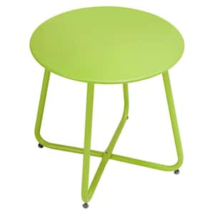 Lime Green Outdoor Powder Coated Steel Round Side Table with Stability