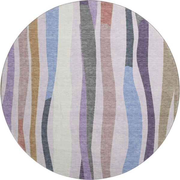 Mayfield Premium Machine Washable Abstract AMF2188 Lavender 8 ft. x 8 ft. Round Rug