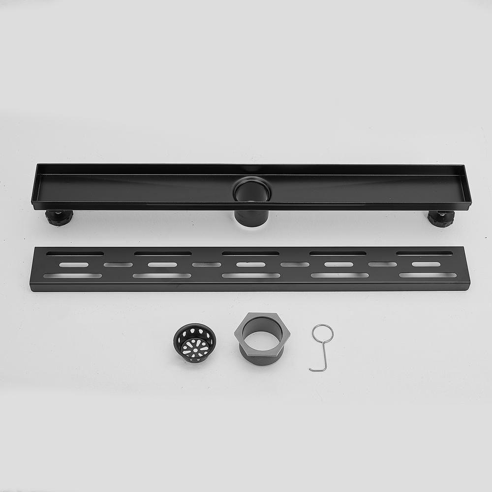 24 Inch Matte Black Stainless Steel Linear Shower Drain with Square Holes
