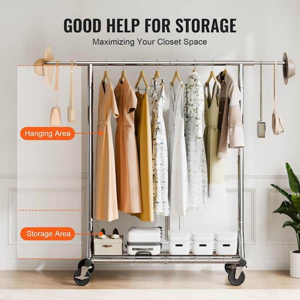SKYSHALO Clothes Rack with Wheels, Heavy Duty Clothing