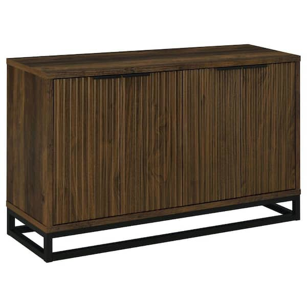 Benjara Brown And Black Wood Top 47.25 In. Sideboard With 4 Door ...