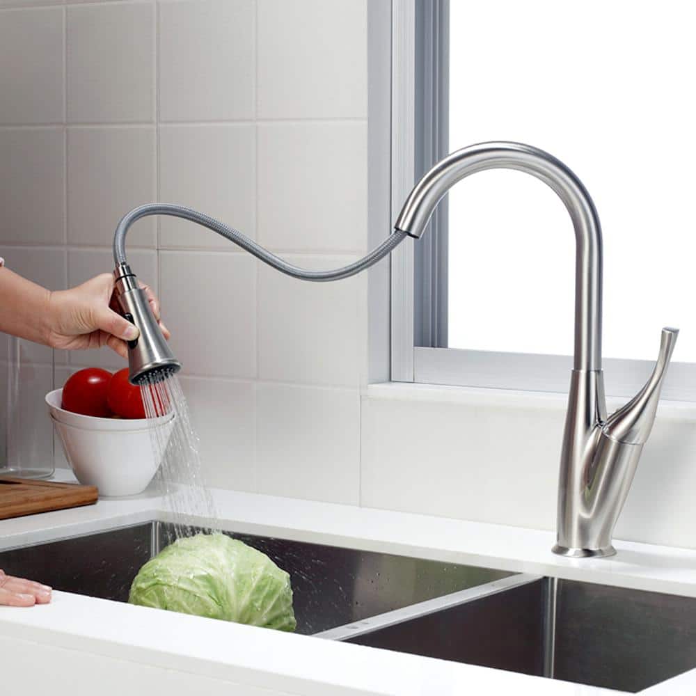 Brushed Nickel Single Handle Pull-Out Kitchen Faucet