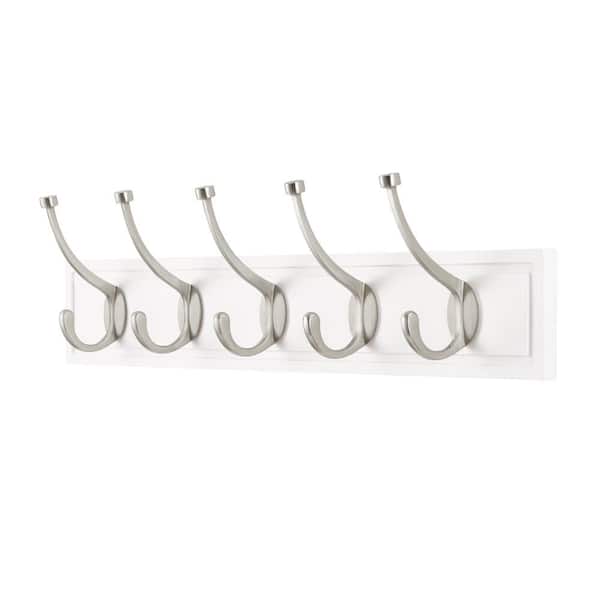 Lavish Home Wall Hook Rail with 5 Retractable Hooks for Storage (White) 