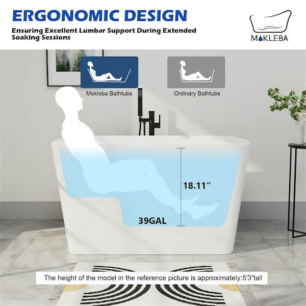 Mokleba 47 in. Acrylic Freestanding Flatbottom Japanese Soaking